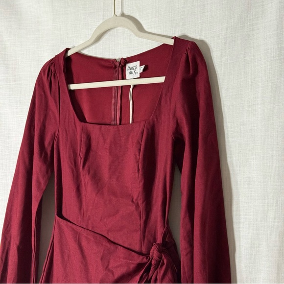 Princess Polly Villa‎ Mini Dress Burgundy Wrap Tie Square Neck Ruffle Hem Size 4 - Picture 5 of 11